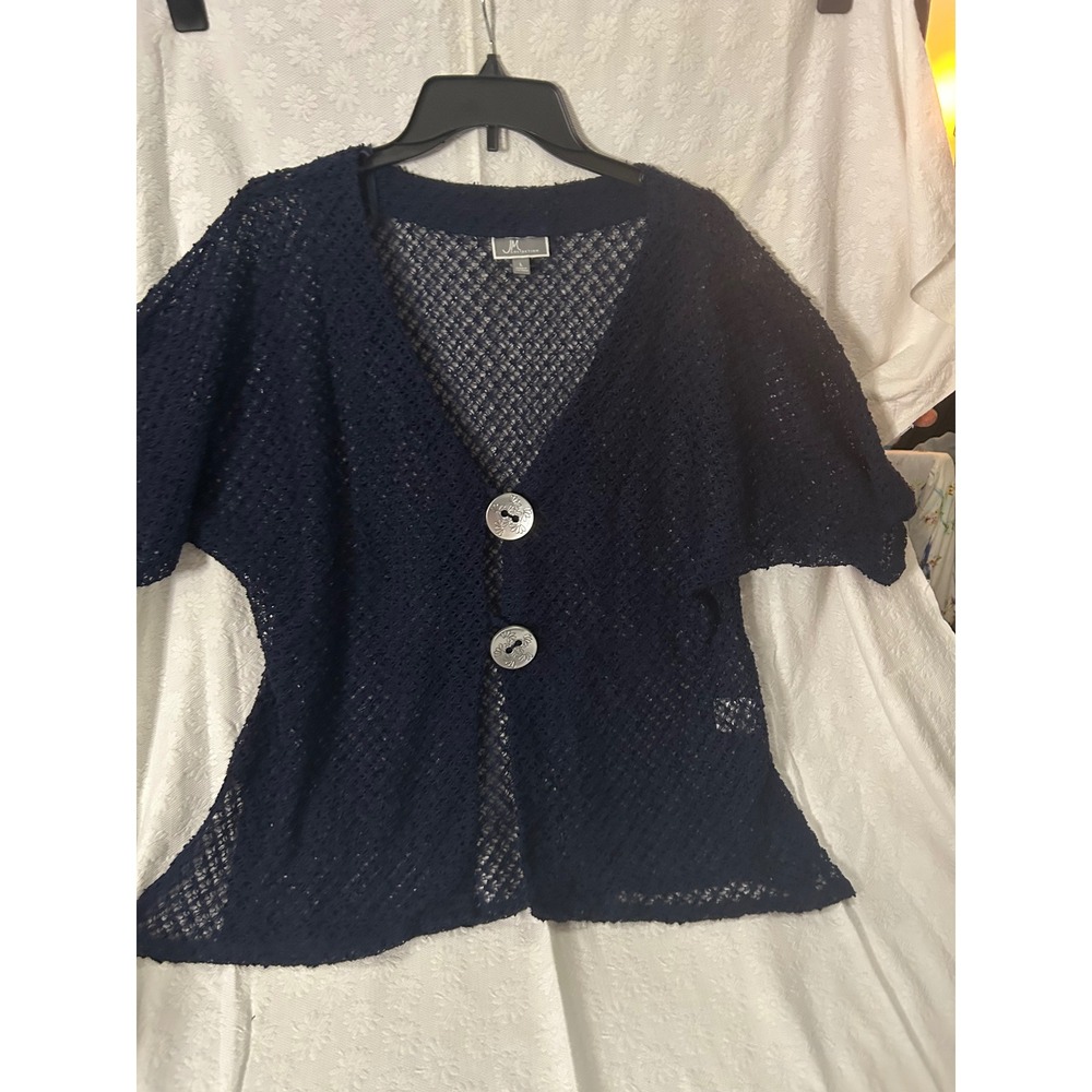 JM Collection Navy Cottagecore,Boho,Artsey Laginlook Knit Cardigan Floral Button